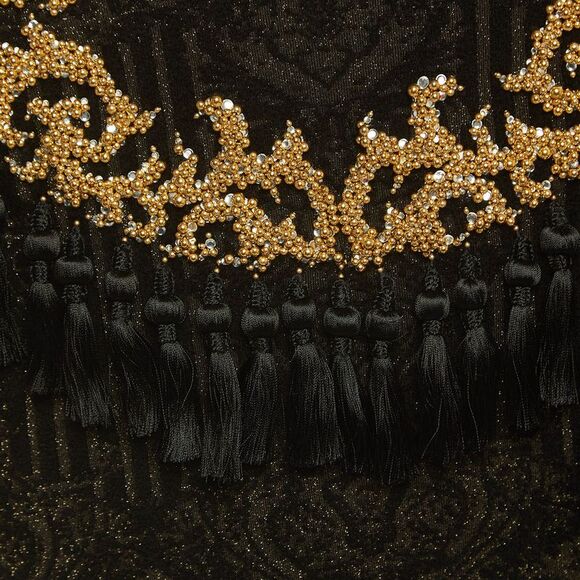Balmain Black/gold Jacquard Knit Tasseled Dress (12 Yrs)